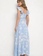 j&x Rochie Albastră Din Viscoză Decorată Cu Broderii și Volane Lumionea