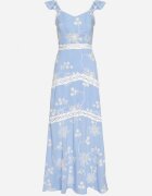 j&x Rochie Albastră Din Viscoză Decorată Cu Broderii și Volane Lumionea