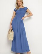 j&x Rochie Albastră din Viscoză Spaniolă cu Top încrețit Jenanira