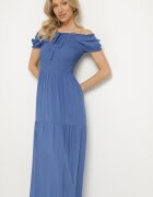 j&x Rochie Albastră din Viscoză Spaniolă cu Top încrețit Jenanira