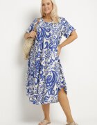 j&x Rochie Albastră Evazată din Viscoză cu Model Geometric Emisova