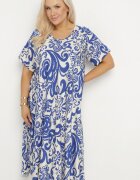 j&x Rochie Albastră Evazată din Viscoză cu Model Geometric Emisova