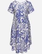 j&x Rochie Albastră Evazată din Viscoză cu Model Geometric Emisova