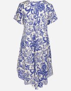 j&x Rochie Albastră Evazată din Viscoză cu Model Geometric Emisova
