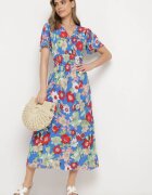 j&x Rochie Albastră Florală cu decolteu petrecut și talie elastică Lomanda