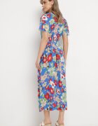 j&x Rochie Albastră Florală cu decolteu petrecut și talie elastică Lomanda