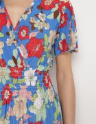 j&x Rochie Albastră Florală cu decolteu petrecut și talie elastică Lomanda