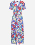 j&x Rochie Albastră Florală cu decolteu petrecut și talie elastică Lomanda