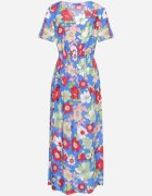 j&x Rochie Albastră Florală cu decolteu petrecut și talie elastică Lomanda