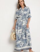 j&x Rochie Albastră Tip Oversize din Vascoză cu Model Abstract Lunalessa