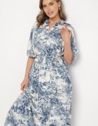 j&x Rochie Albastră Tip Oversize din Vascoză cu Model Abstract Lunalessa