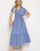j&x Rochie Albastră Vâscoză cu Decolteu Petrecut cu Cordon Savorlisse