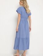 j&x Rochie Albastră Vâscoză cu Decolteu Petrecut cu Cordon Savorlisse