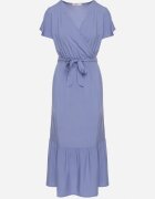 j&x Rochie Albastră Vâscoză cu Decolteu Petrecut cu Cordon Savorlisse