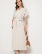 j&x Rochie bej cu bumbac și curea decorativă Lunistra