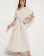 j&x Rochie bej cu bumbac și curea decorativă Lunistra