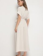 j&x Rochie bej cu bumbac și curea decorativă Lunistra