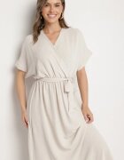 j&x Rochie bej cu bumbac și curea decorativă Lunistra