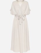 j&x Rochie bej cu bumbac și curea decorativă Lunistra