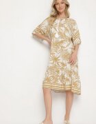 j&x Rochie bej cu croi drept cu șnur la decolteu cu model floral Mirionela