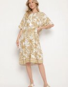 j&x Rochie bej cu croi drept cu șnur la decolteu cu model floral Mirionela
