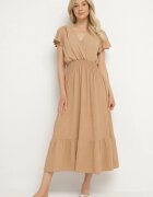 j&x Rochie Bej cu croială evazată cu decolteu petrecut și elastic în talie Reiliana