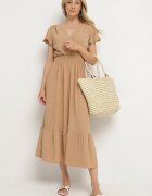 j&x Rochie Bej cu croială evazată cu decolteu petrecut și elastic în talie Reiliana