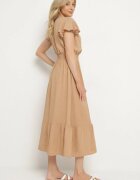 j&x Rochie Bej cu croială evazată cu decolteu petrecut și elastic în talie Reiliana