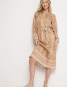 j&x Rochie Bej cu Imprimeu Boho Croială dreaptă cu Cordon în Talie Lisanea