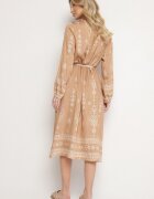 j&x Rochie Bej cu Imprimeu Boho Croială dreaptă cu Cordon în Talie Lisanea