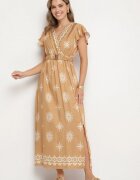 j&x Rochie bej cu model ornamental și curea elastică Tosvanna