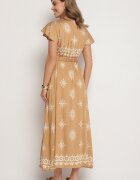 j&x Rochie bej cu model ornamental și curea elastică Tosvanna