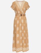 j&x Rochie bej cu model ornamental și curea elastică Tosvanna
