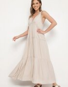 j&x Rochie Bej cu Viscoză și Model Croșetat Meviellea