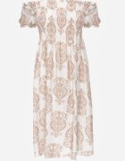 j&x Rochie Bej de Vâscoză Spaniolă cu Model Etnic Hywen