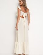 j&x Rochie Bej deschis cu Bretele cu Volane și Elastic în Talie cu Legătură la Spate Tiolla