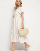j&x Rochie Bej deschis cu in și viscoză decorată cu șnur Elliova