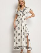j&x Rochie Bej deschis cu Model Ornamental cu Curea Elastică Tosvanna