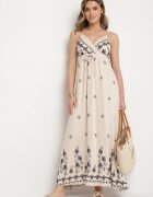 j&x Rochie Bej deschis din viscoză Decorată cu broderii Lunireia