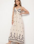 j&x Rochie Bej deschis din viscoză Decorată cu broderii Lunireia
