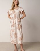 j&x Rochie Bej din Vâscoză cu croi amplu cu decolteu petrecut Morgassa