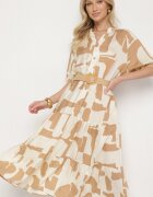 j&x Rochie bej din viscoză cu Model Geometric Filarin