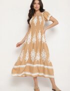 j&x Rochie bej închis cu croială spaniolă Decorată cu model oriental Aravine