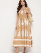 j&x Rochie bej închis cu croială spaniolă Decorată cu model oriental Aravine