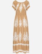 j&x Rochie bej închis cu croială spaniolă Decorată cu model oriental Aravine