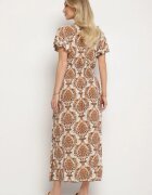 j&x Rochie Bej închis cu Model Etnic cu Volane și Elastic în Talie Ellivira