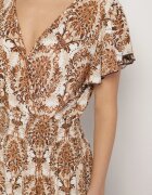 j&x Rochie Bej închis cu Model Etnic cu Volane și Elastic în Talie Ellivira
