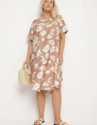 j&x Rochie bej închis dreaptă de viscoză cu imprimeu floral Aranessa