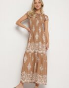 j&x Rochie Bej Închis Vâscoză cu Top Încrețit și Model Boho Ellifae