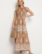j&x Rochie Bej Închis Vâscoză cu Top Încrețit și Model Boho Ellifae